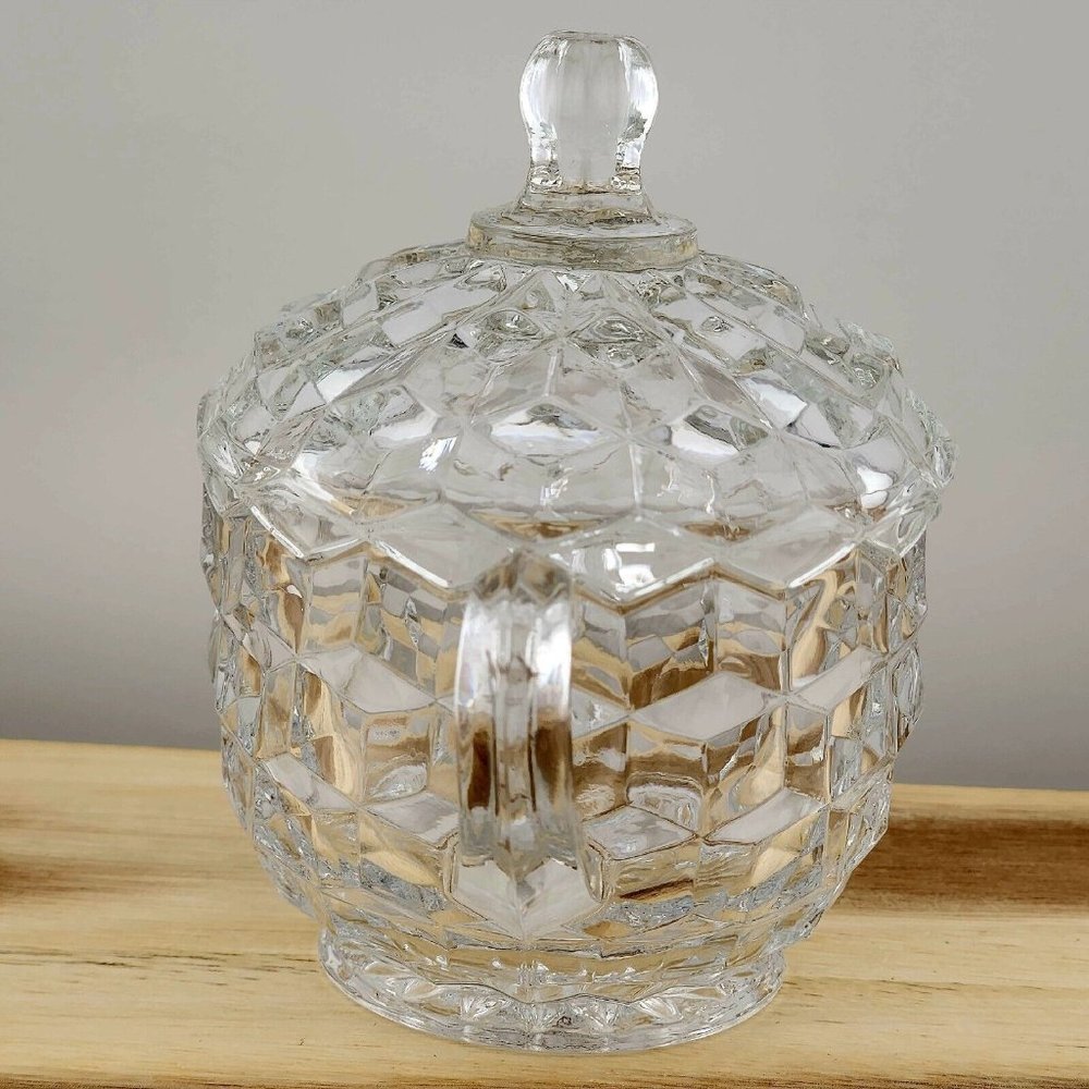 Colony Whitehall Clear Covered Sugar Bowl cube cubist glass midcentury vintage - Picture 3 of 16